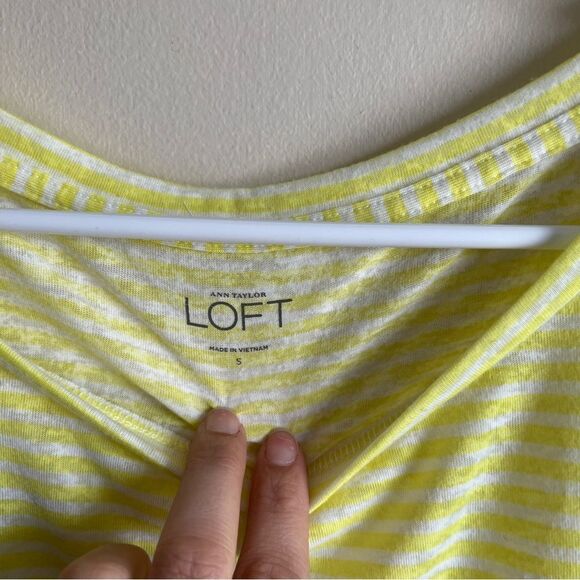 Loft Yellow Striped Cap Sleeve Short Sleeve Blouse - Picture 2 of 5